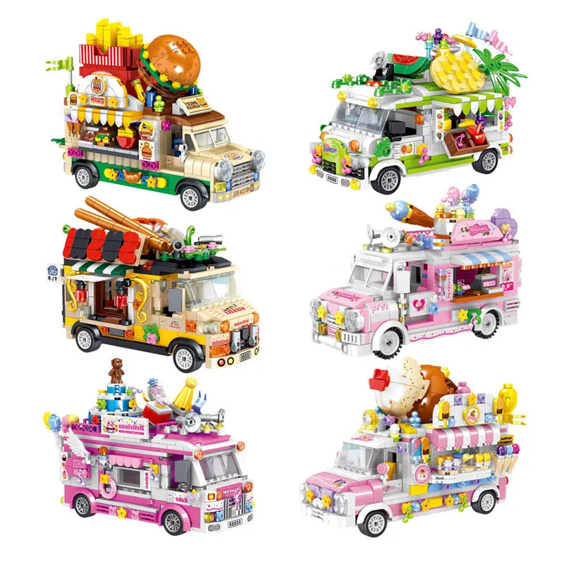 

Mini Street View Series Fruit/Ice Cream/Dessert /Hamburg Shop Model Set Building Block Educational Toys Kid For Children Gifts