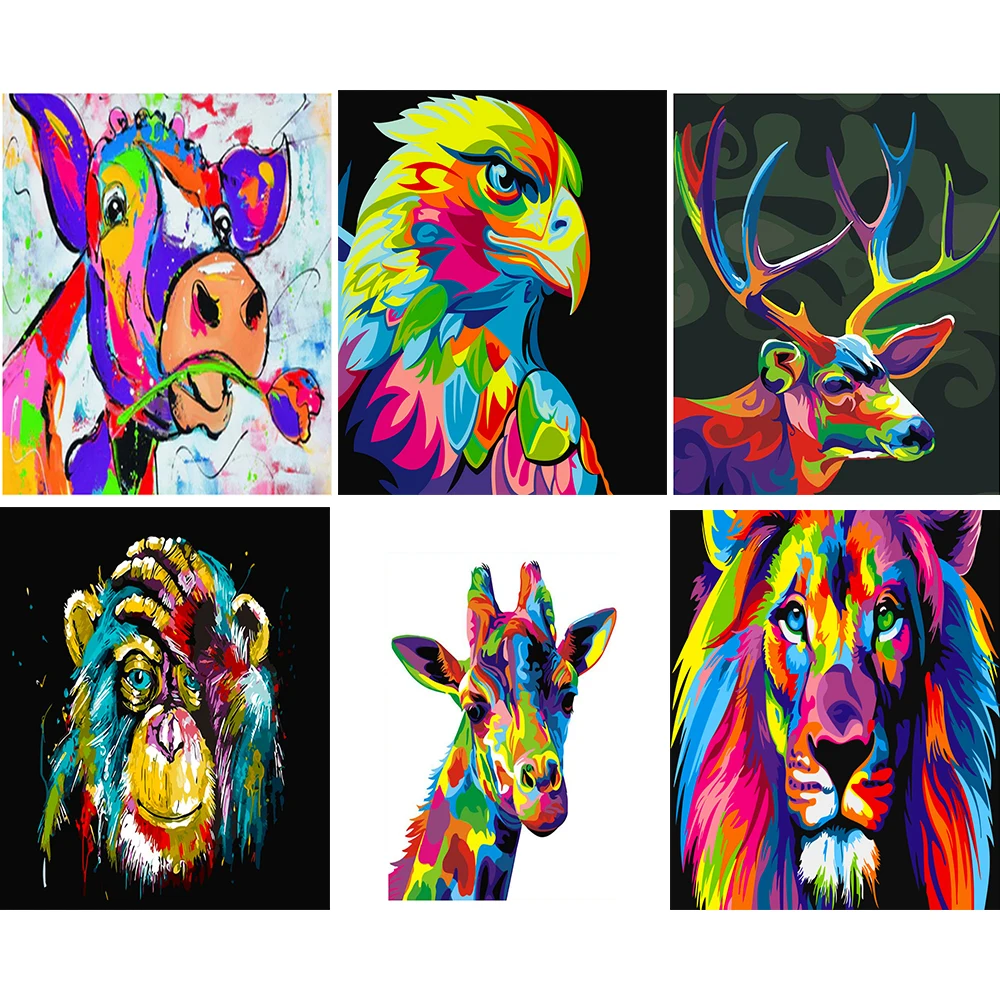 

Рамка Diy картина по номерам комплект Красочные Животные современного искусства стены картина по номерам для домашнего украшения Искусство ...