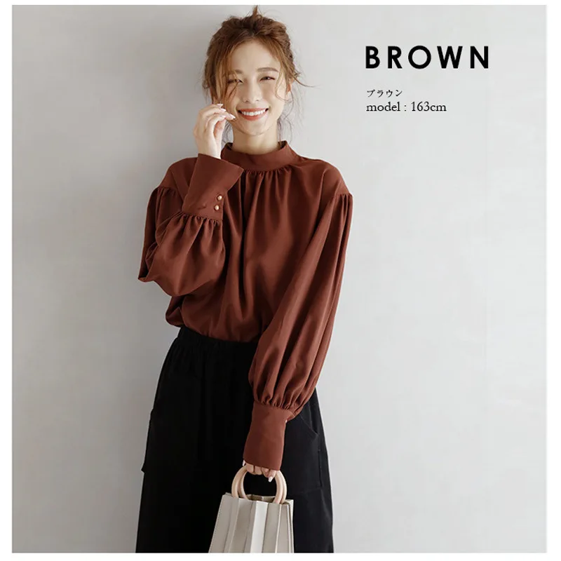 

Korean Loose Long Sleeve Chiffon Shirt Women Simple Slim Ladies Shirt Ladies Casual Wrinkled Solid Blouses Women Y81