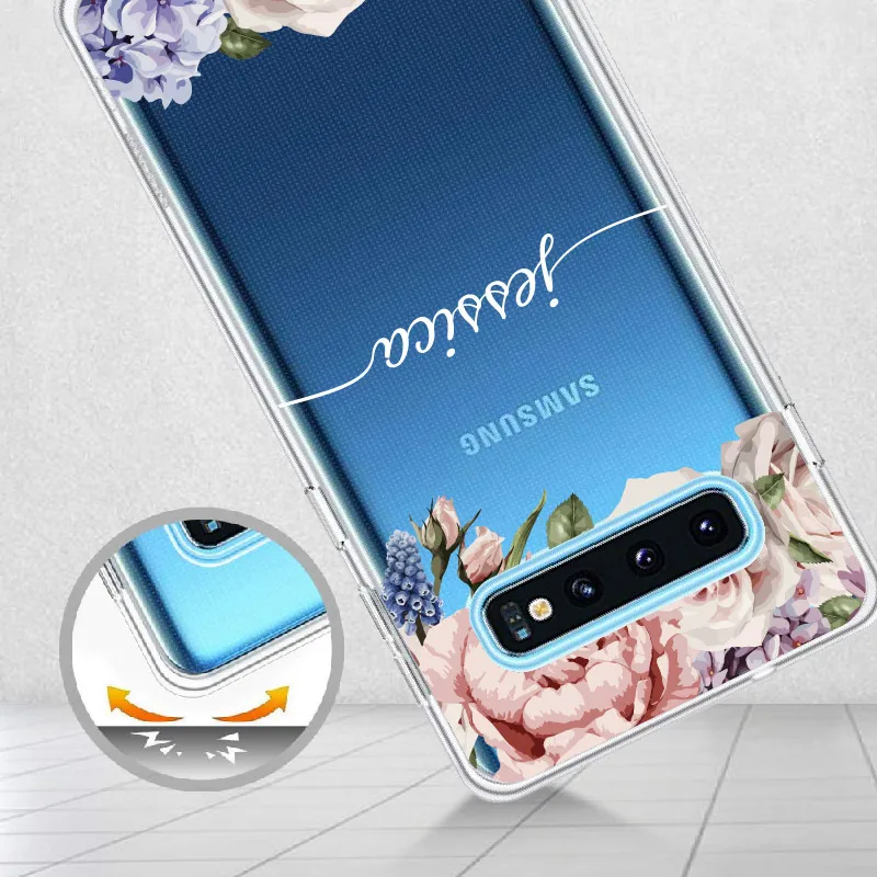 

Personalized Custom Initial Name Floral Frame Phone Case For Samsung Galaxy Note 8 9 10 A7 A8 S8 S9 S10 S20 Plus Soft Slim Case