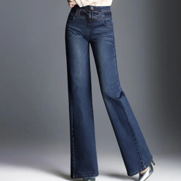 2020 новые женские элегантные расклешенные книзу джинсы с широкими штанинами