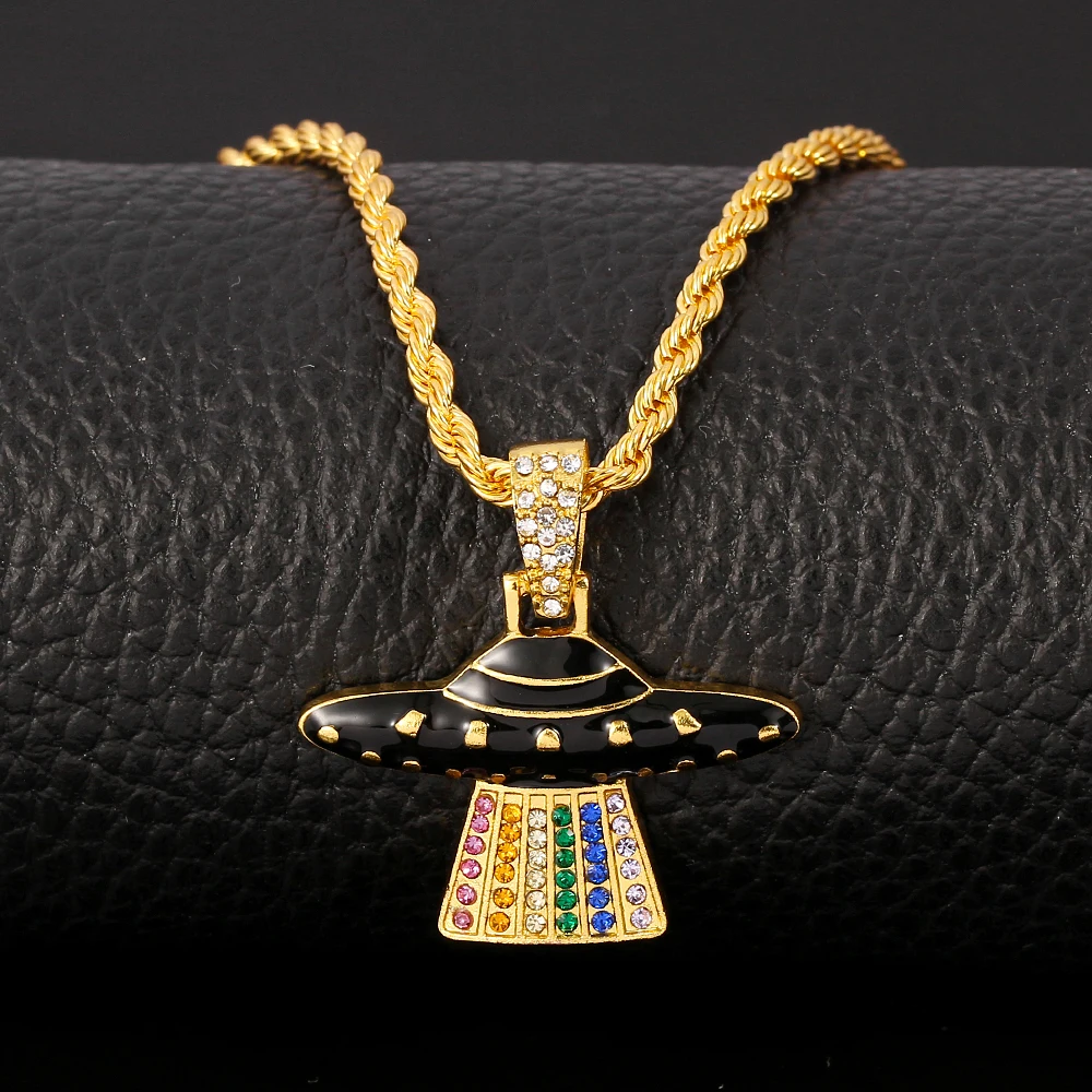 Мода льдом кулон НЛО & ожерелье нержавеющая сталь Новое поступление с креплением