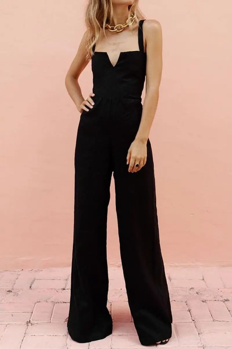 

Jumpsuit Women Sexy V-neck Loose Overalls Backless Streetwear Jump Suit 2021 New Clothing Wide Leg Pant Playsuit Black Jumpsuits
