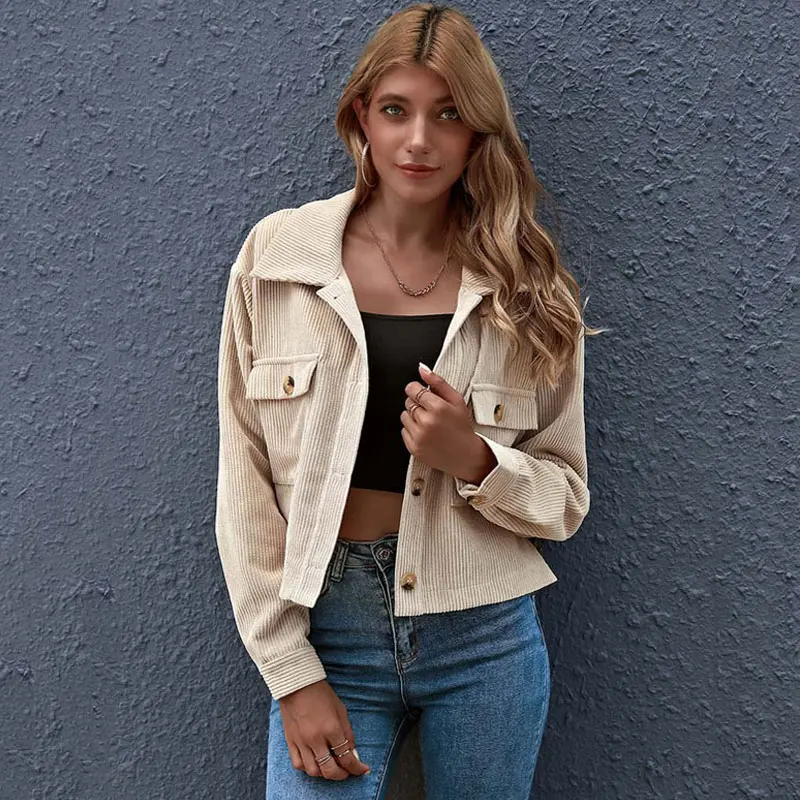 

Женская Вельветовая куртка на пуговицах, с длинным рукавом