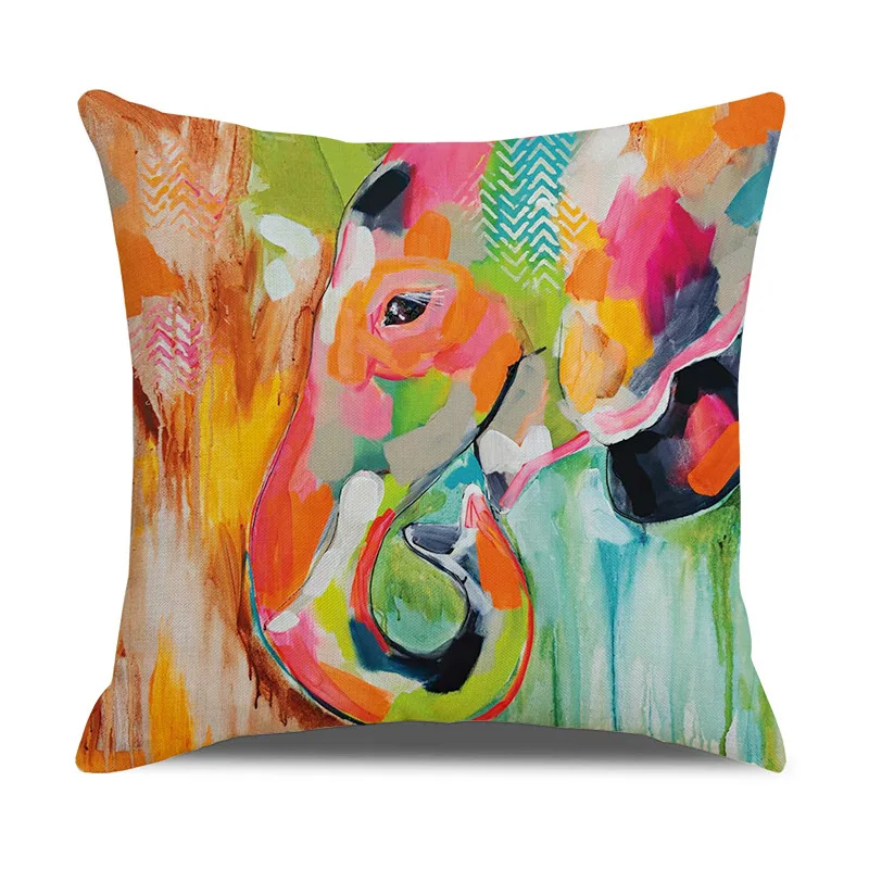 

Chicken Cow Horse Elepha Oil Painting Square Decorative Throw Pillow Case Cotton Linen Blend Cushion Cover for Sofa Home 45x45cm