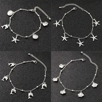 allergy free stainless steel ankle bracelet for women star fish shell charm bracelet on leg girls foot chains anklet jewelry new