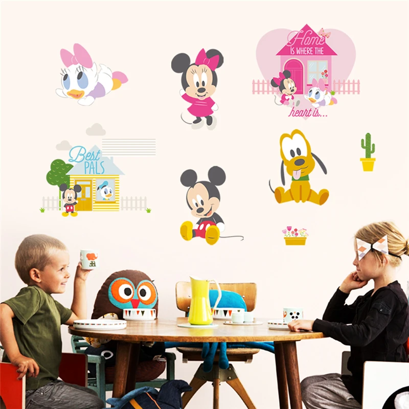 cartoon mickey minnie mouse pluto duck wall stickers for kids rooms home decor disney wall decals pvc mural art diy posters