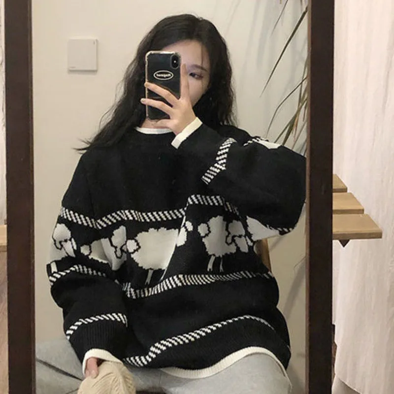 

Большой Темный академический эстетический вязаный свитер утолщенные женские Топы Рубашки для женщин Японская уличная одежда готика, Харадзюку Gyaru