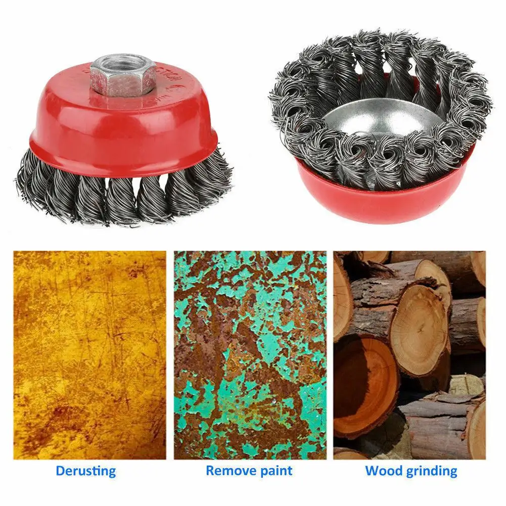 

2Pcs Crew Twist Knot Wire Wheel Cup Brush Set for Angle Grinder Steel Wire Alloy Metals Twisted Crimped Wire Brushes Kit