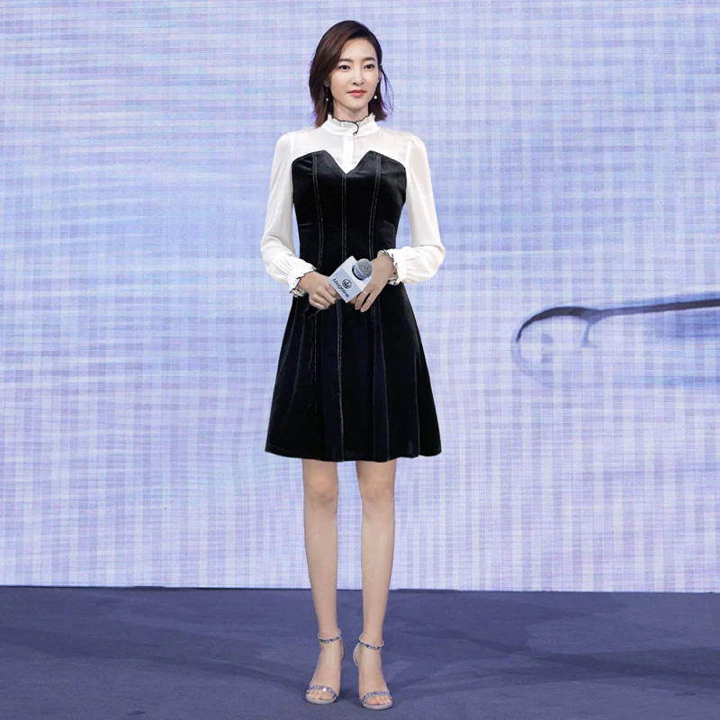 

Mini Dress Spring New Women'S Fashion Party Casual White Long Sleeve Patchwork Slim Vintage Elegant Shirt Dresses