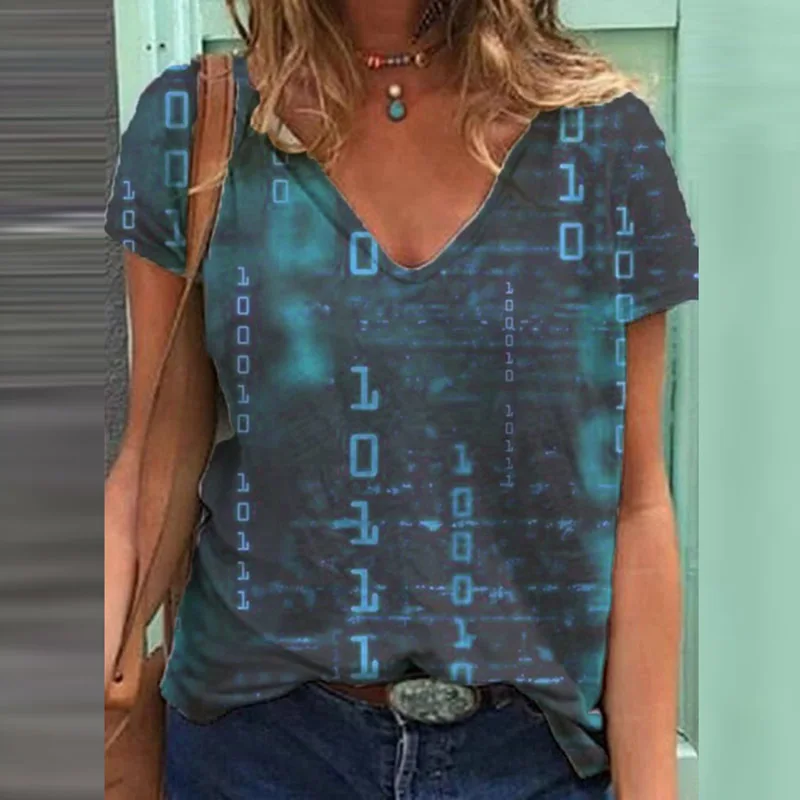 

Vintage Digital Letter Printed Women Tops and Blouses 2021 Spring V-neck Loose Shirts Summer Short Sleeve Streetwear Blusas 3XL