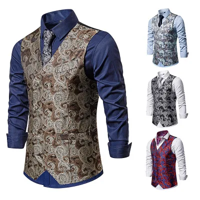 

Men's suit vest autumn and winter new fashion European size double-breasted printed vest vest men's suit vest 059