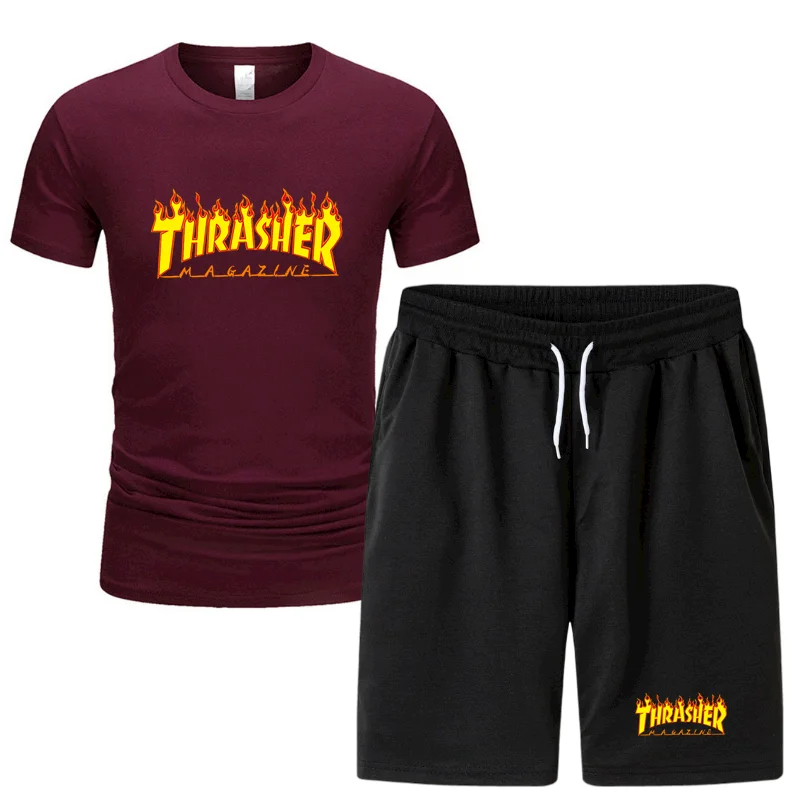 

Men's summer sportswear suit short-sleeved T-shirt five-point shorts New fashion men's casual suit shorts + T-shirt 2-piece suit