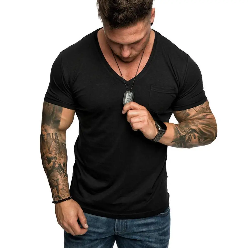 

Casual Men Solid Color Short Sleeve V Neck Slim Fitness T-Shirt Blouse Top