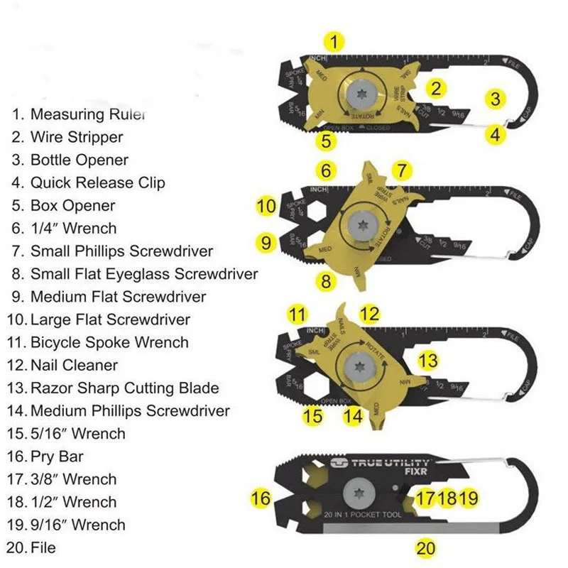 20 в 1 уличный Многофункциональный походный органайзер для ключей Набор отвертка