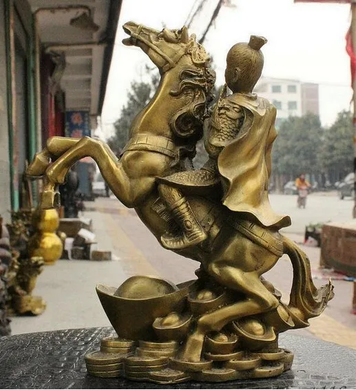 YM 308 Китай латунь Yuanbao Обезьяна Король солнце Wu Kong ручная Молитва флаг Статуя