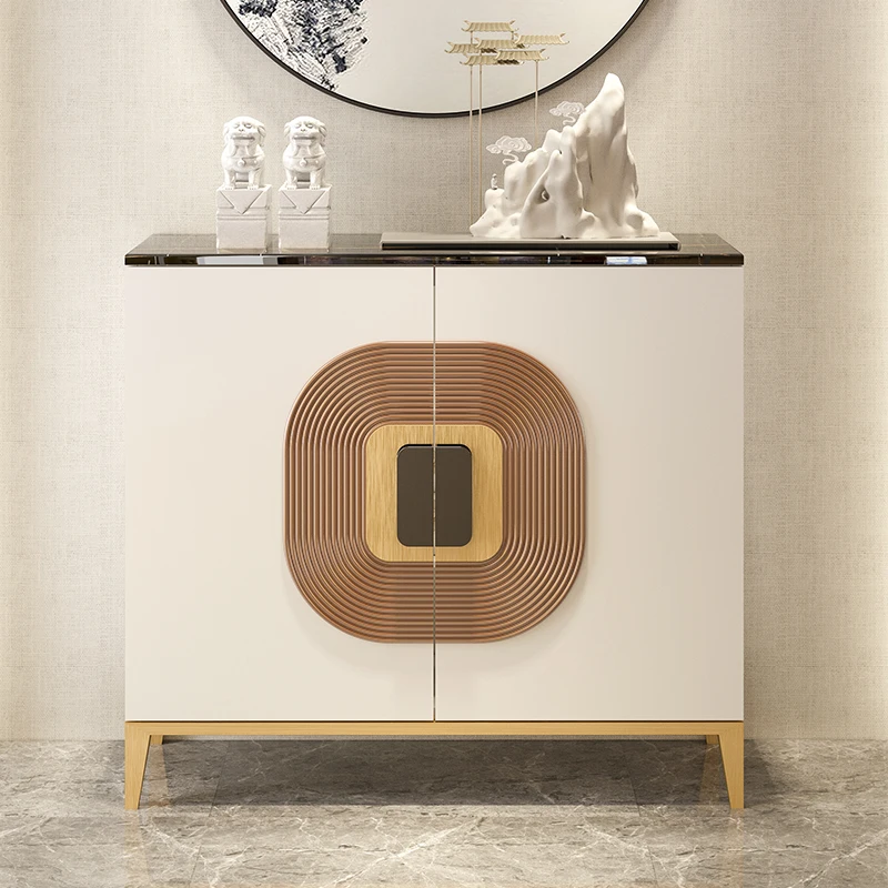 

zq Marble Entrance Cabinet Household Modern Minimalist Living Room Stainless Steel Light Luxury Style Locker