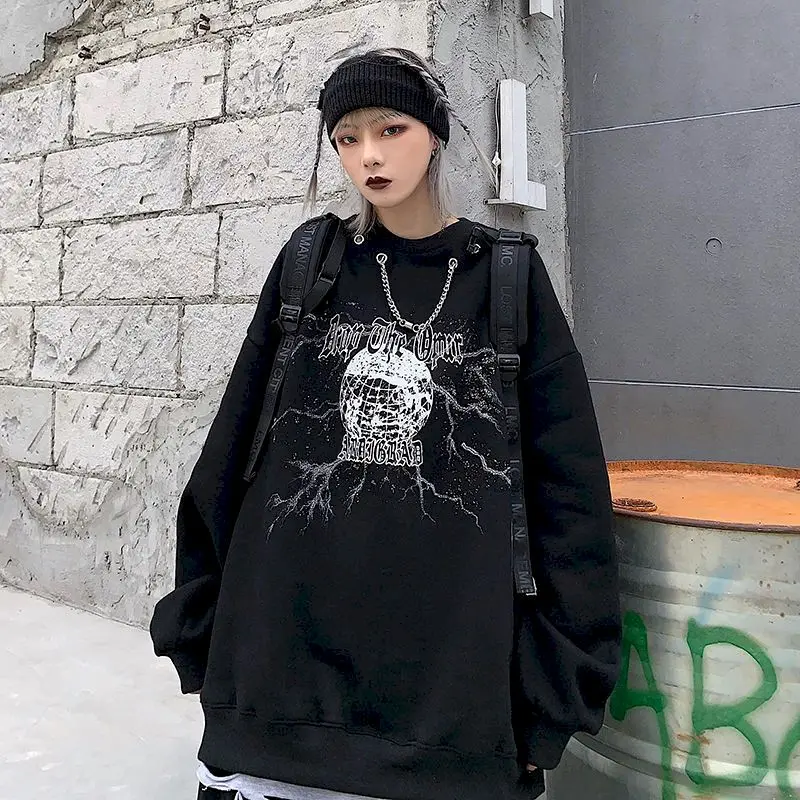 

Женская толстовка с капюшоном, черная кофта с длинным рукавом и круглым вырезом, большие размеры, в Корейском стиле, осень 2020