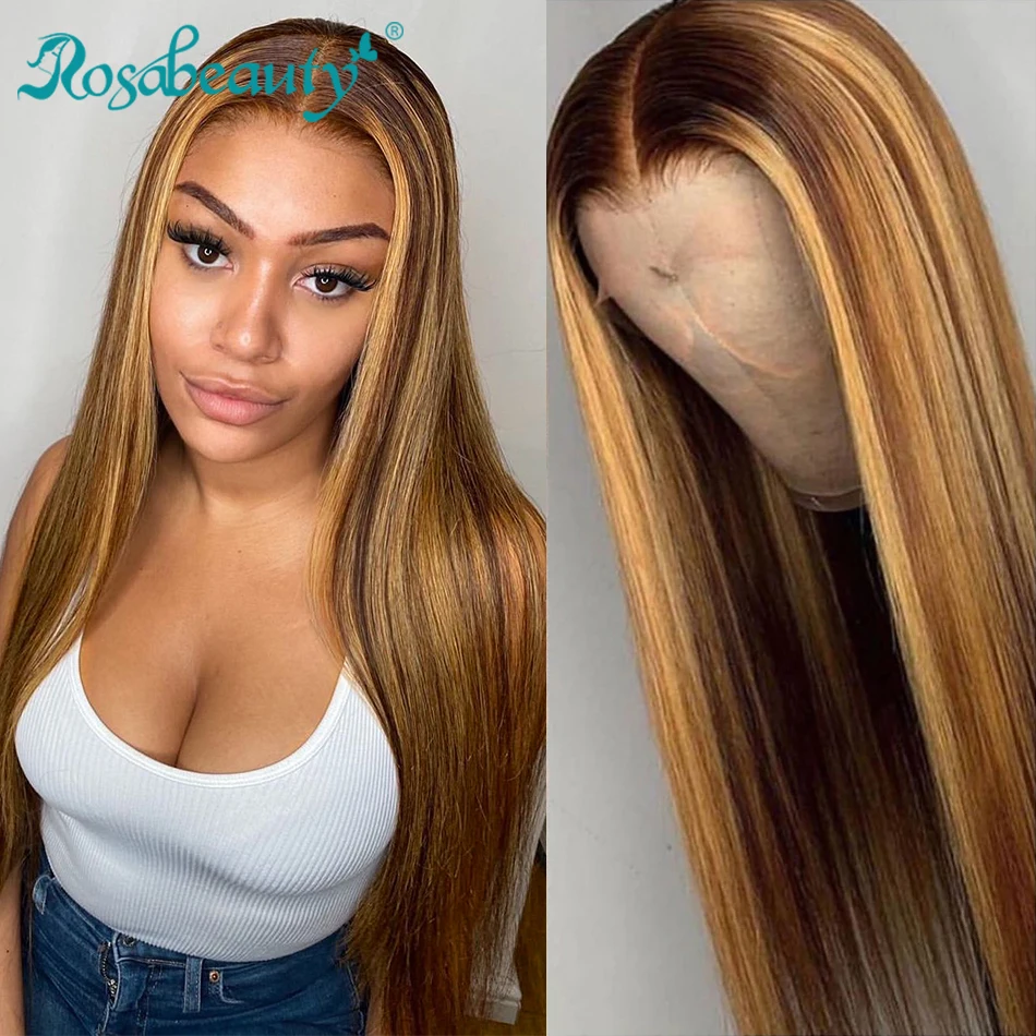 Rosabeauty 28 30 дюймов 13x4 13X6 коричневый парик с оправой кружевной передний бразильский