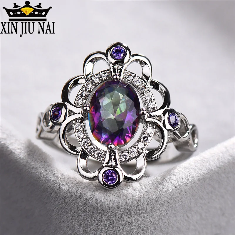 Мистик огонь камень волна большие кольца для женщин серебро 925 пробы Овальный