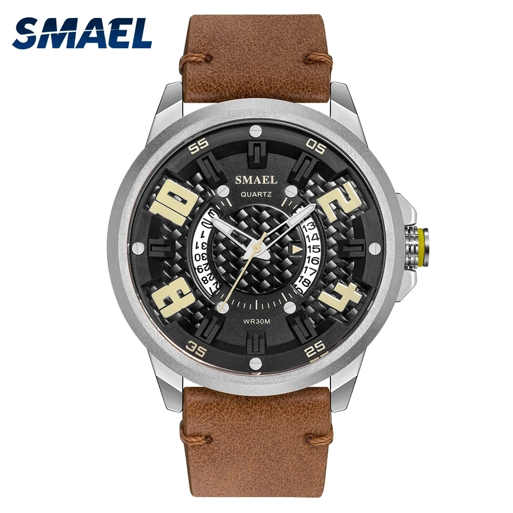 

Мужские часы SMAEL в простом стиле, атмосферный роскошный циферблат, кварцевый механизм, светодиодная подсветка, водонепроницаемые