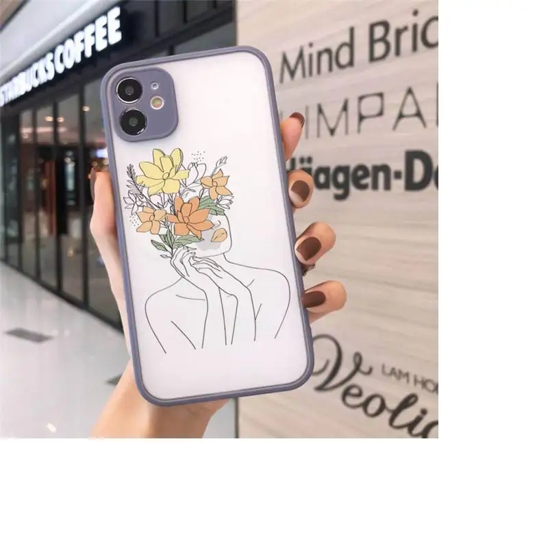 

Art Retro Abstract Geometry leaves Phone Case For iPhone 12 11 Mini Pro XR XS Max 7 8 Plus X Matte transparent Gray Back Cover