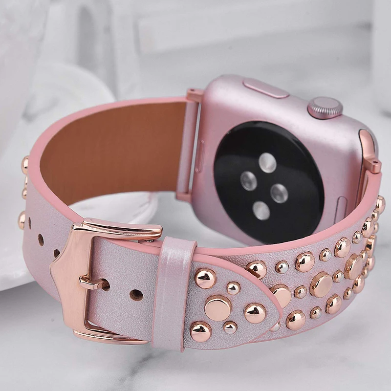 Rivets Band for apple watch Series 8/7/6/5 SE sport loop strap correa iwatch 8 7 38mm 40mm bracelet 41/45mm 44/42mm Leather belt