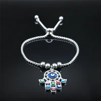 stainless steel colorful turkey eye hamsa hand beads bracelet charm women bead chain bracelet jewelry pulseira feminina b5219s01