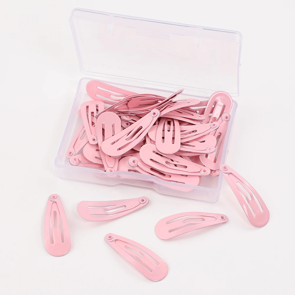 pink with box 50 шт. заколка для волос для детей, заколка для волос, аксессуары для волос для девочек и женщин, заколка для волос, однотонная металлическая заколка для волос 3 см - Цвет: pink with box