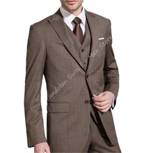 Café marrom feito sob encomenda blazer calças traje homme noivo smoking festa vestir fino ajuste masculino terno de casamento jaqueta + calças + colete + gravata (3)