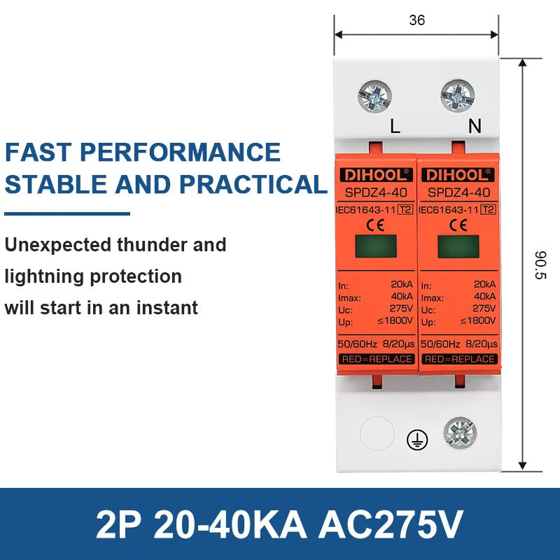 Бытовое устройство для защиты от перенапряжения MCB AC 275 В SPD 2P 20 ка ~ 40 кА защита