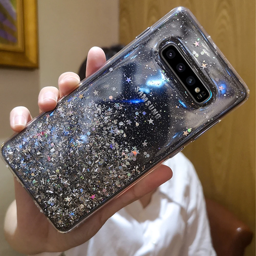 Glitter Star Clear Phone Cover Case For Samsung Galaxy S10 S9 S8 Plus Note 8 9 10 Pro Transparent Soft TPU Silicon Cases | Мобильные