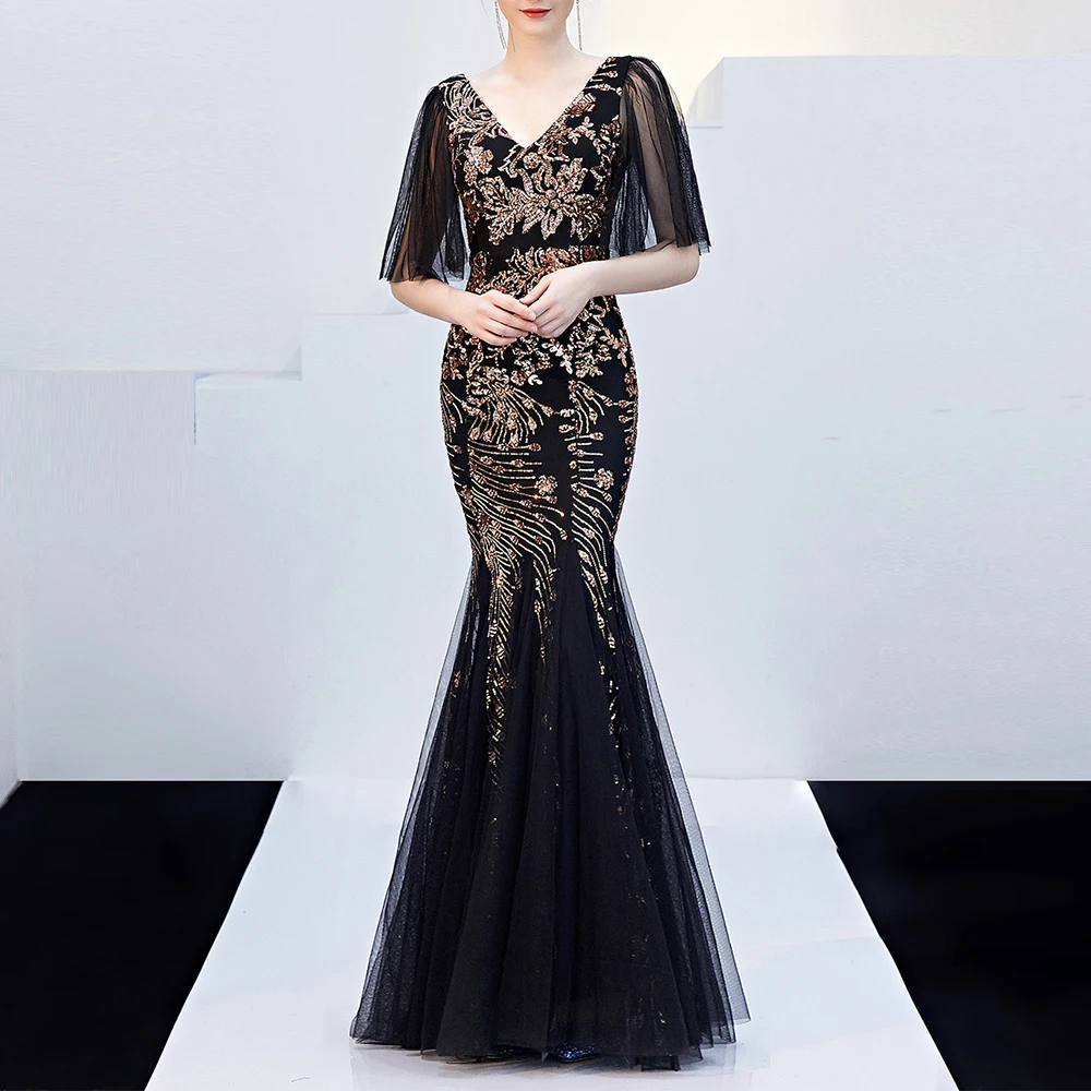 Женское вечернее платье с короткими рукавами элегантное кружевное из фатина