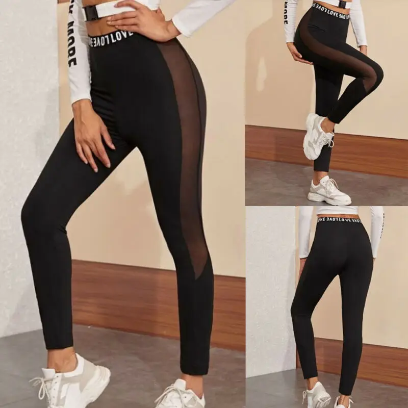 

Womens Sport Compression Fitness Patchwork Lace Leggings Running Gym Yoga Pants Ladies Trousers