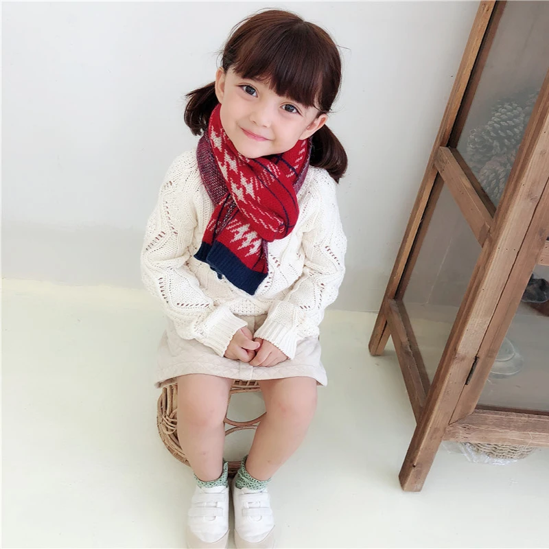 

Winter New Children Wool Scarf Kids Girls Sweet Plaid Knitted Bibs Soft Thick Warm Scarfs Boys Child Accessories Korean