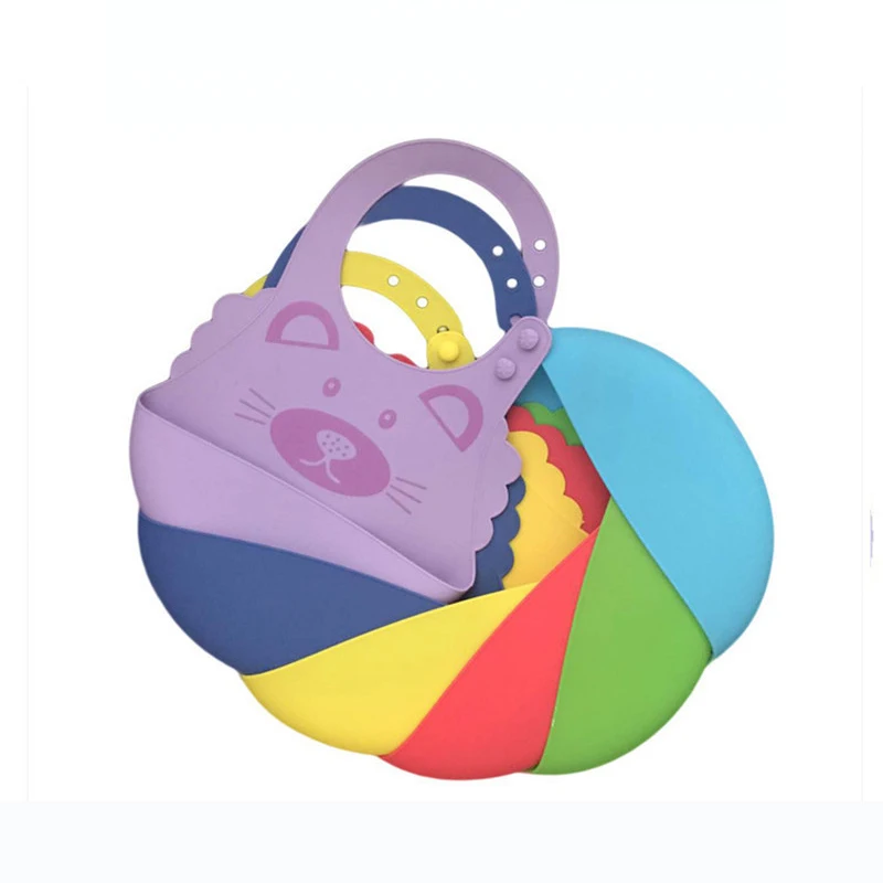 

New Baby Silicone Waterproof Bib with Pockets EVA Waterproof Lunch Feeding Bibs Baby Stereo Bib Cartoon Bib Durable Silicone Bib