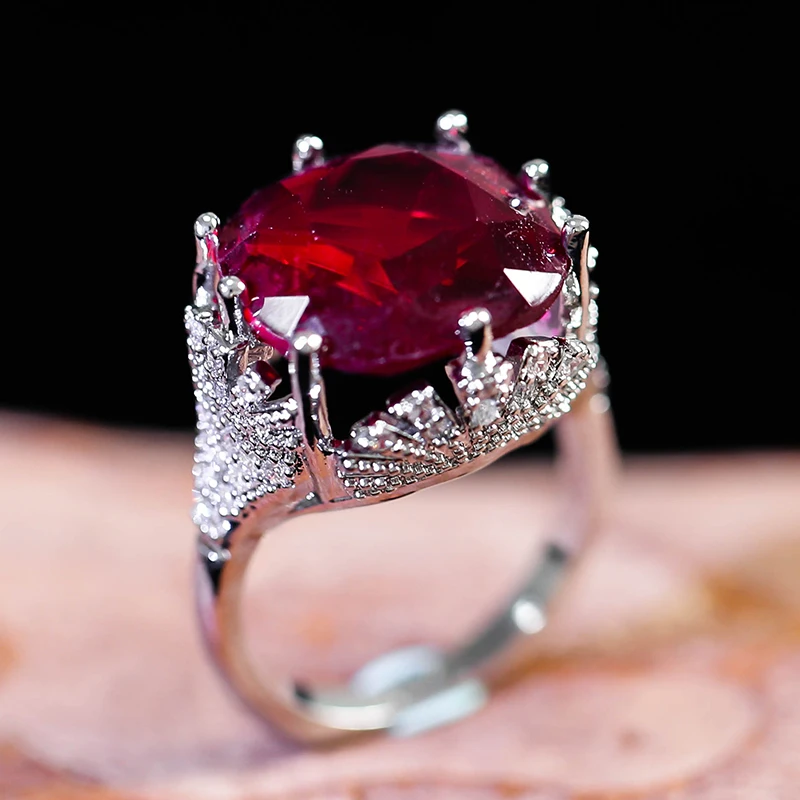 Очаровательные большие коктейльные кольца с красным камнем для женщин свадебный