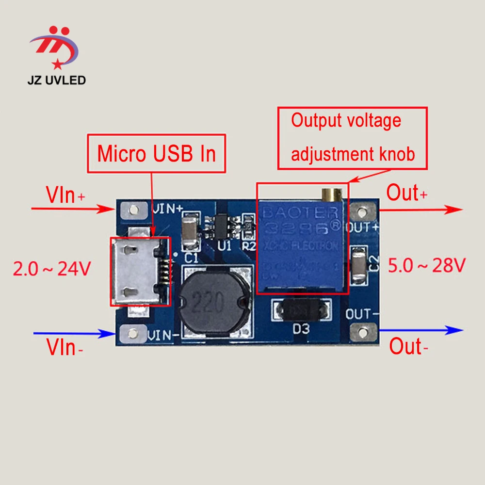 USB модуль питания для 275nm UVC лампы 8 мм фонарик печатная плата УФ дезинфекционное