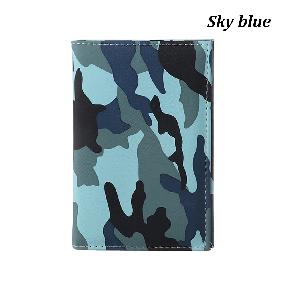 SKY BLUE 1 шт., дизайнерская армейская камуфляжная Полиуретановая обложка для паспорта, для женщин и мужчин, держатель для кредитных карт, ID, чехол, кошелек для билетов, документальный Мужской органайзер с Т-образным зажимом - Цвет: SKY BLUE