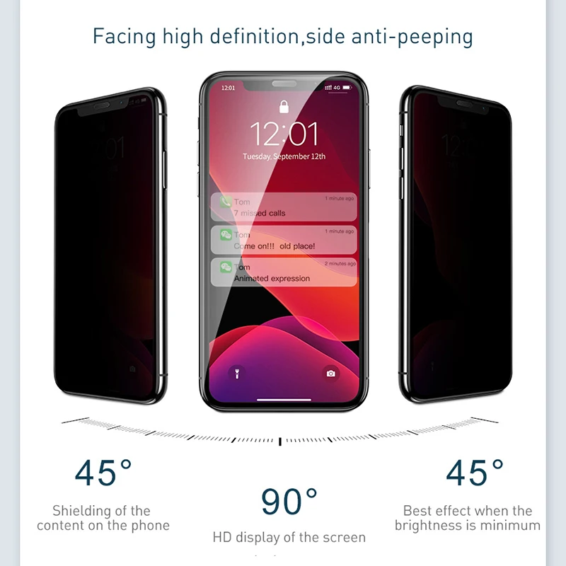 Baseus 0.3mm Screen Protector Tempered Glass For iPhone 11 Pro Max Anti Peeping Protective Glass Film For iPhone Xs Max Xr X 11
