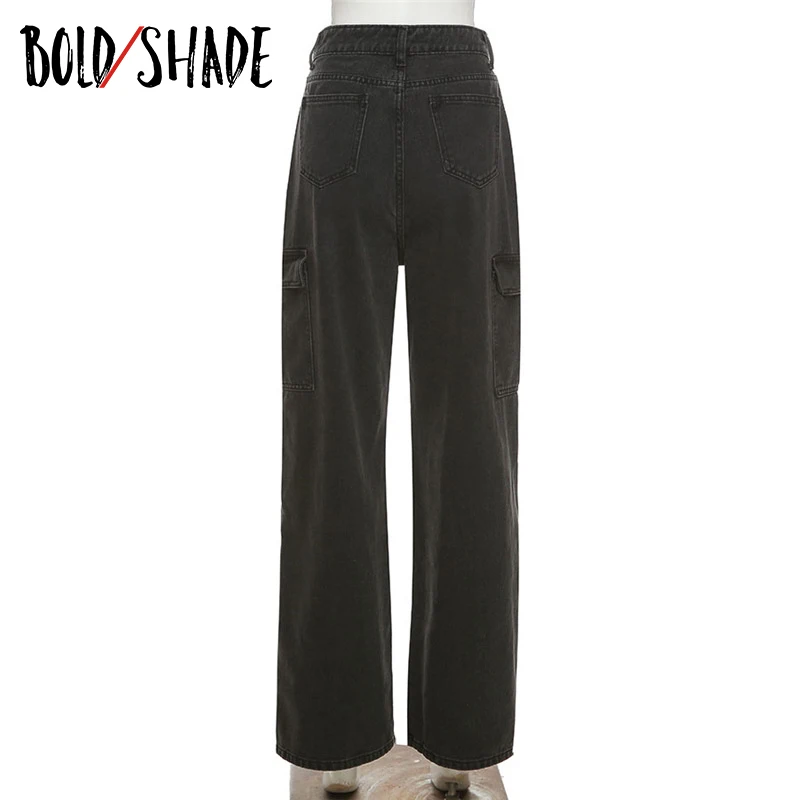 

Bold Shade 90s Fashion Grunge Skater Style Baggy Pants Loose Streetwear Urban Denim Jeans For Women Pocket High Waist Trousers