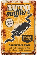 auto muffler tin sign car repair shop auto parts mechanic on duty oils petrol vintage metal signs wall art decor for garage club