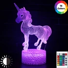Милый Ночной светильник в виде единорога, кавайный декор для комнаты, Рождественский подарок на день рождения для детей, 3D Светодиодная лампа для спальни, Luces RGB, прикроватный столик,единорог,единорог