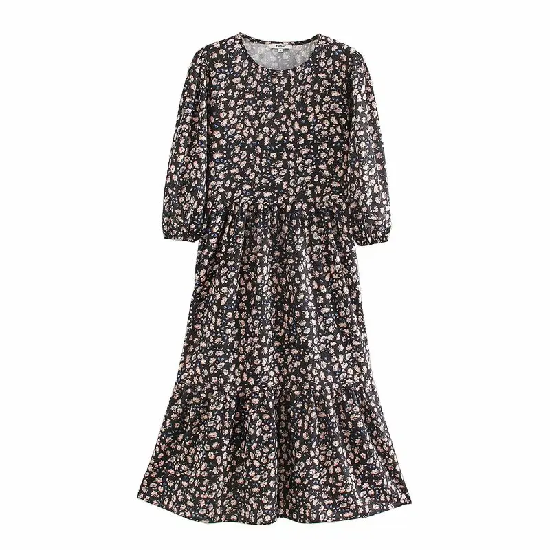 Женское винтажное платье кимоно с круглым вырезом и рукавом три четверти миди