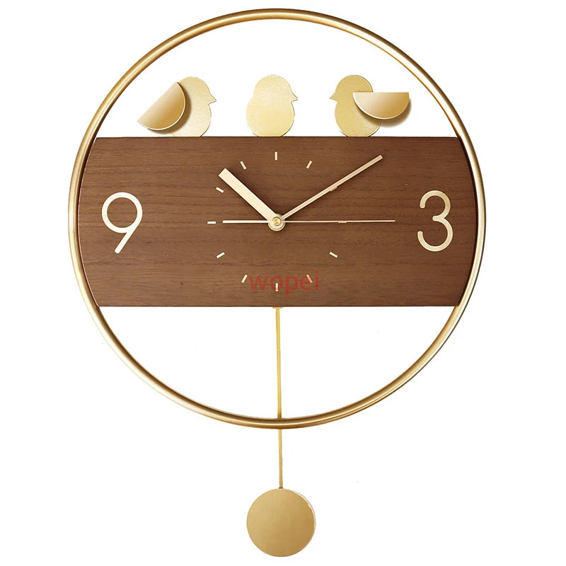 

Brief Wood Wall Clocks Golden Bird Decorative Silent Sweep Needle Hanging Clock Wall Decorations Living Room Wall Ornament