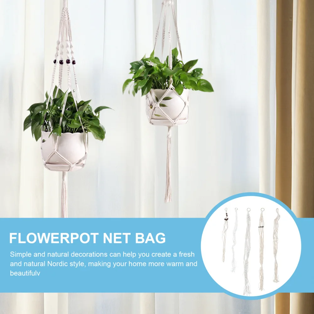 

5pcs Plant Flower Pot Hanger Net Bag Hand Knitting Hanging Cotton Rope Basket