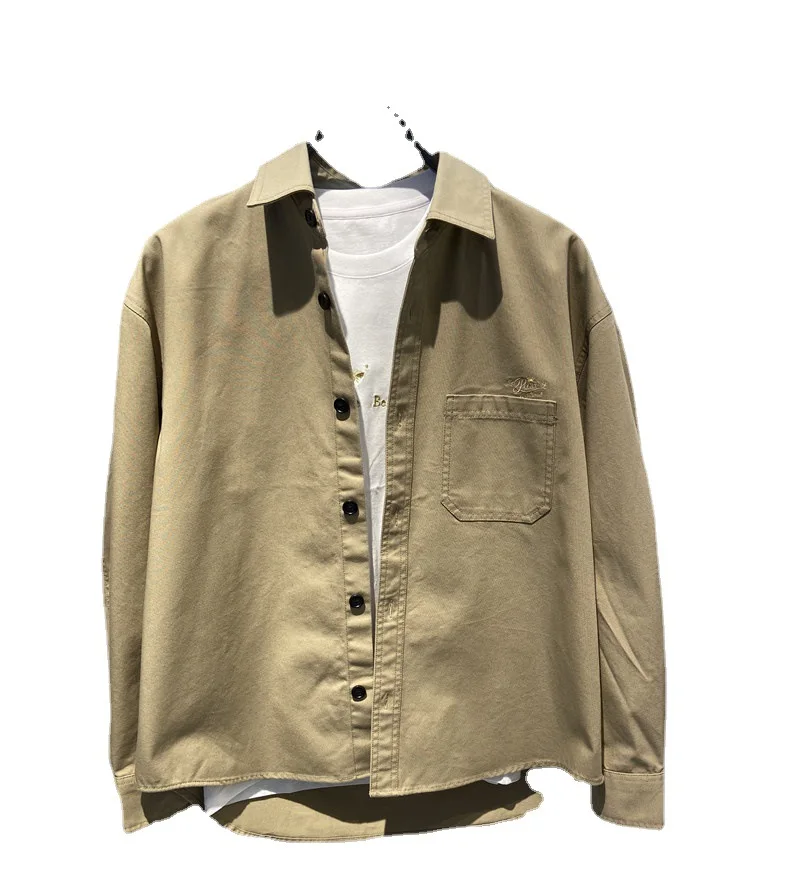 

Spring and summer 2021 new micro wide men's printed embroidered letter khaki shirt b1chb1402