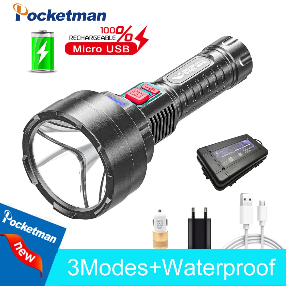 

Portable powerful Flashlight Ultra Bright LED Lamp Torch Light 3 Modes Rechargeable Waterproof Flash Light for Outdoor Camping