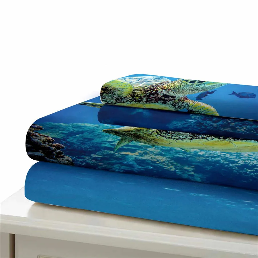 HELENGILI 3D Bedding set Sea turtle Print Duvet cover lifelike bedclothes with pillowcase bed home Textiles #2-06 | Дом и сад