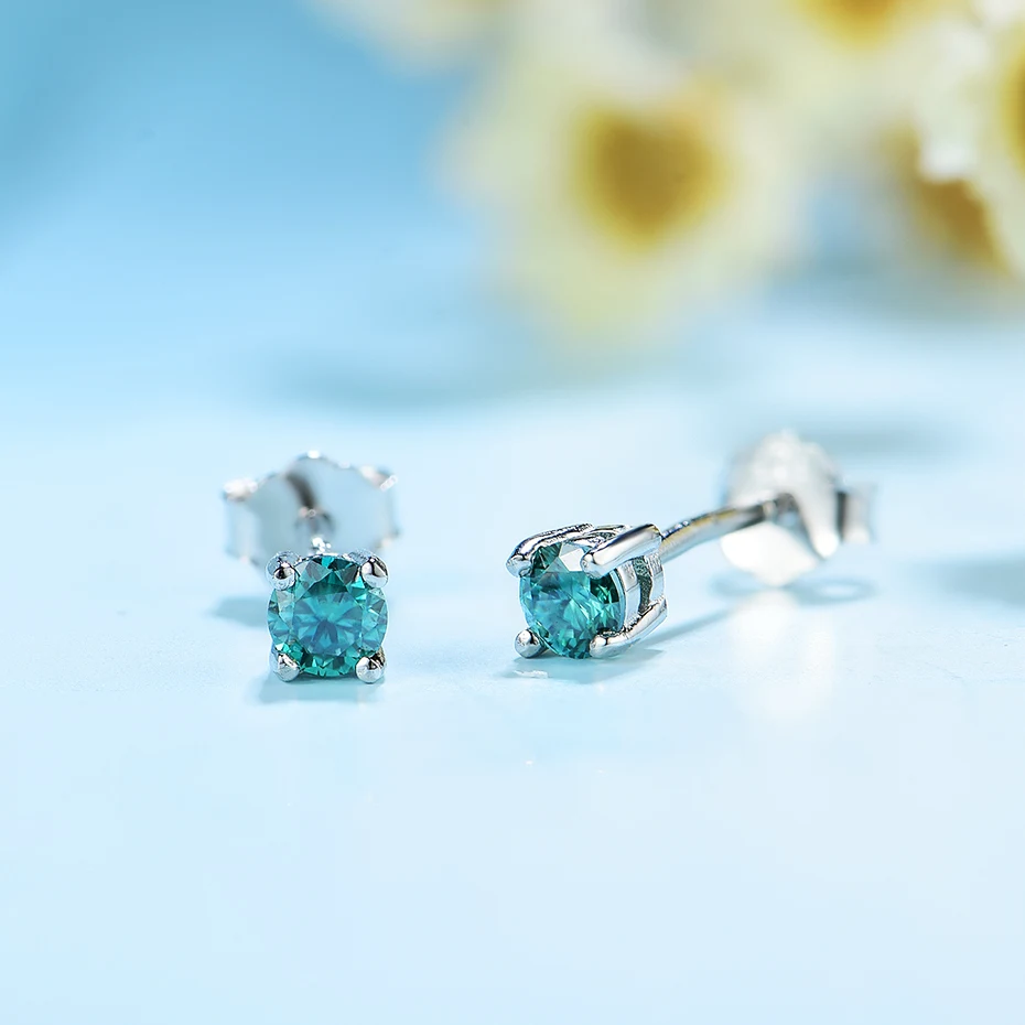 Женские сережки-гвоздики Kuololit Green moissanite серьги-гвоздики из 925 пробы серебра с